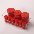 spice jars and rack set 9-piece set spices salt pepper salt jar plastic lid Red printing round glass salt & pepper jars